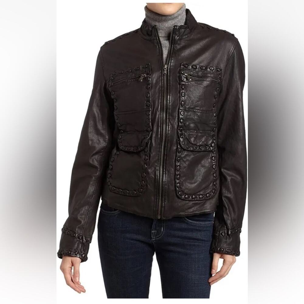 What Goes Around Comes Around Beatriz Whipstitch Leather Jacket NWOT SZS
